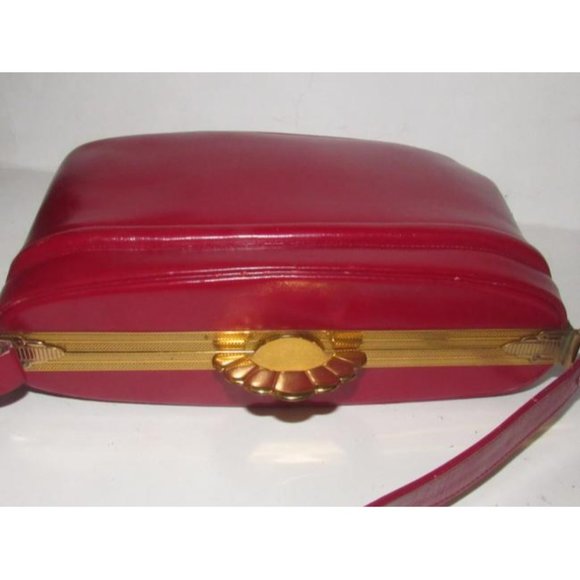 Evans Vintage True Red Leather Satchel Engraved Gold Frame - Picture 5 of 12